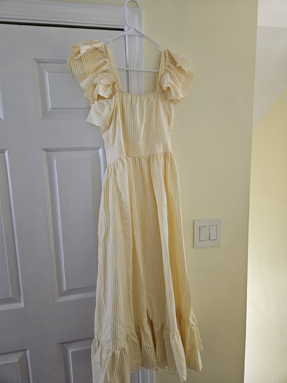 Hello Molly Yellow Striped Ruffle Maxi Dress